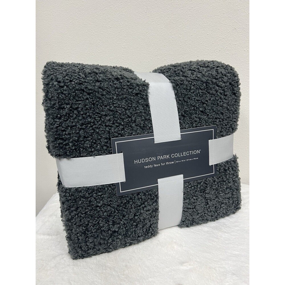 Hudson Park Collection Teddy Faux Fur Throw 50" x 70" Gray